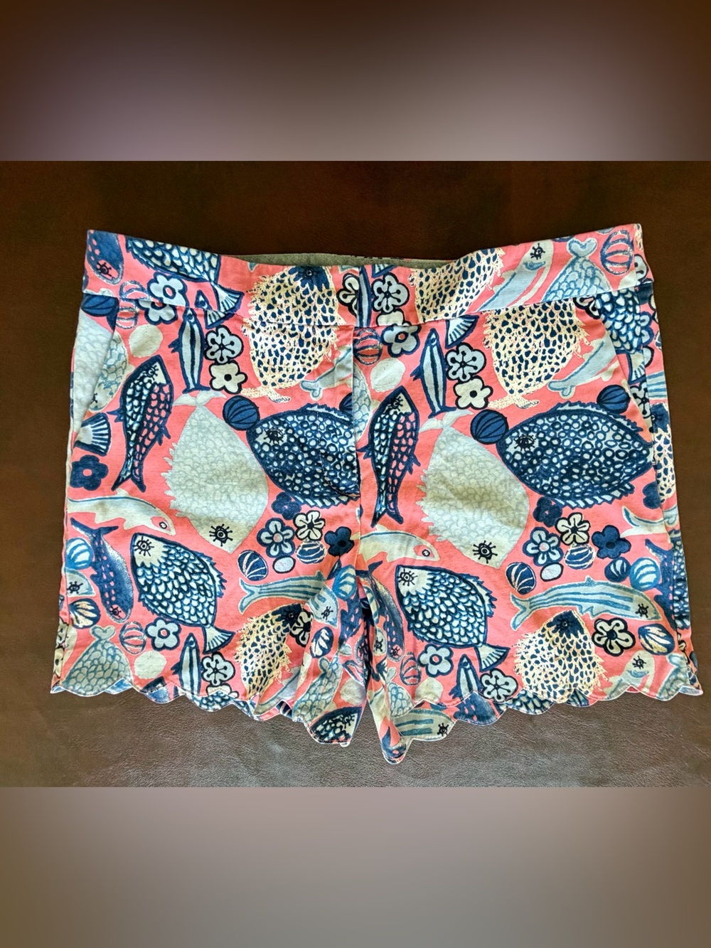 Talbots Pink Blue Fish Scalloped Shorts, size 12